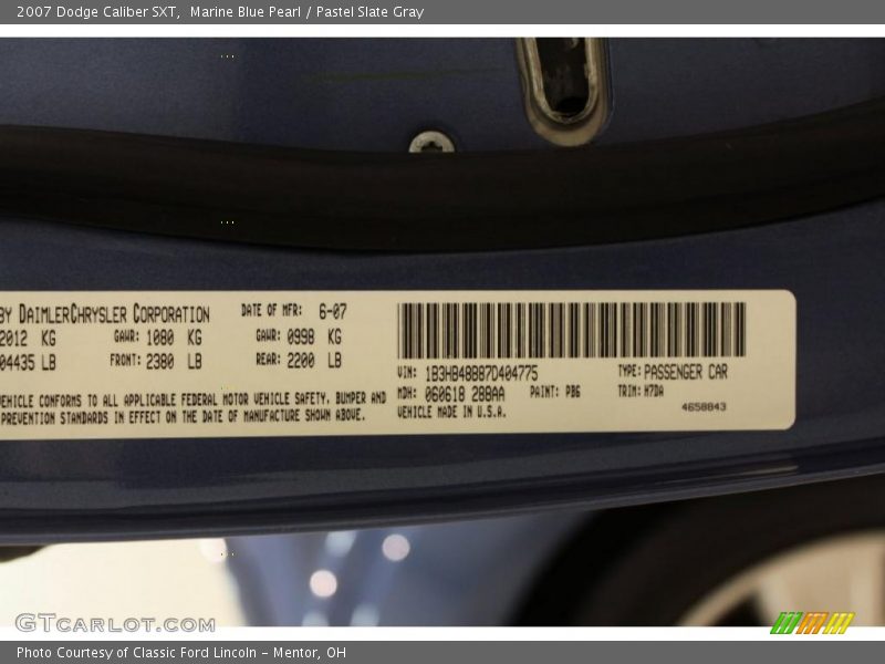 Marine Blue Pearl / Pastel Slate Gray 2007 Dodge Caliber SXT
