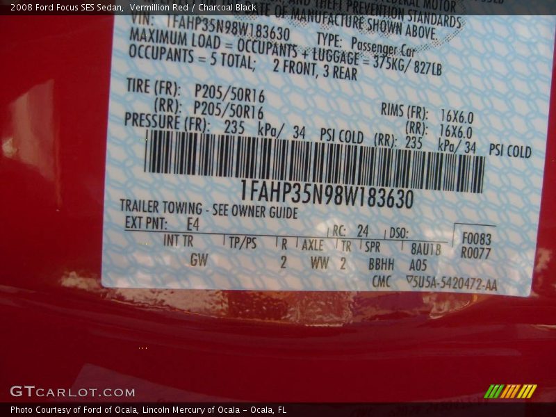 Vermillion Red / Charcoal Black 2008 Ford Focus SES Sedan