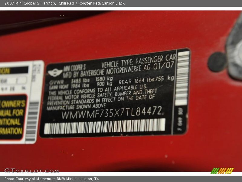Chili Red / Rooster Red/Carbon Black 2007 Mini Cooper S Hardtop
