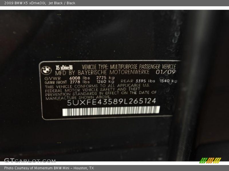 Jet Black / Black 2009 BMW X5 xDrive30i