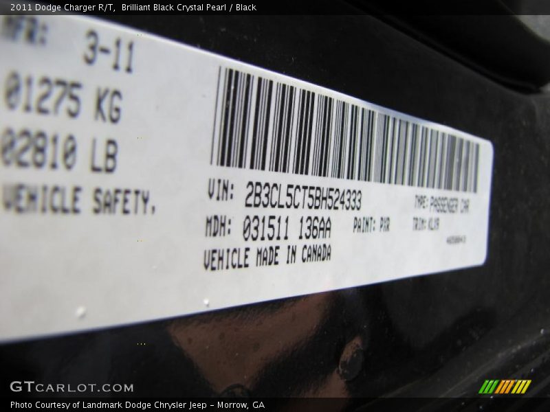 Brilliant Black Crystal Pearl / Black 2011 Dodge Charger R/T