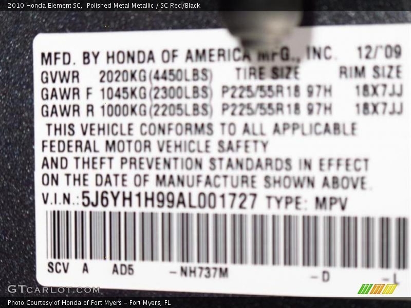 2010 Element SC Polished Metal Metallic Color Code NH737M