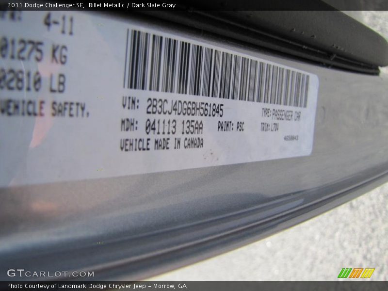 Billet Metallic / Dark Slate Gray 2011 Dodge Challenger SE