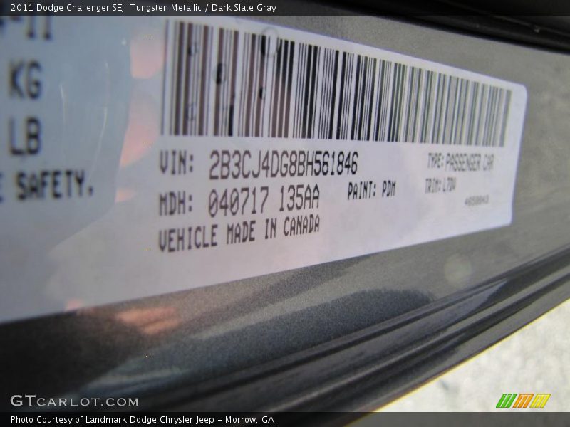 Tungsten Metallic / Dark Slate Gray 2011 Dodge Challenger SE