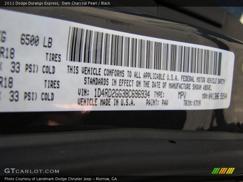 Dark Charcoal Pearl / Black 2011 Dodge Durango Express