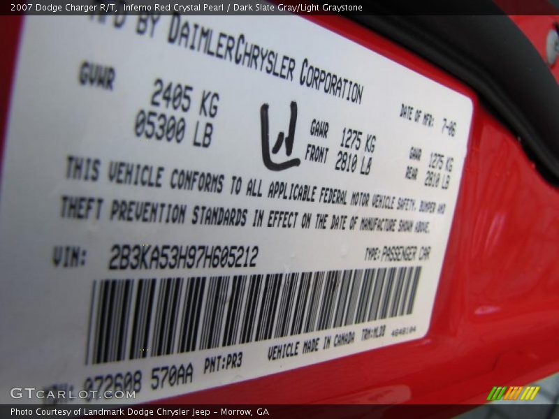 Inferno Red Crystal Pearl / Dark Slate Gray/Light Graystone 2007 Dodge Charger R/T