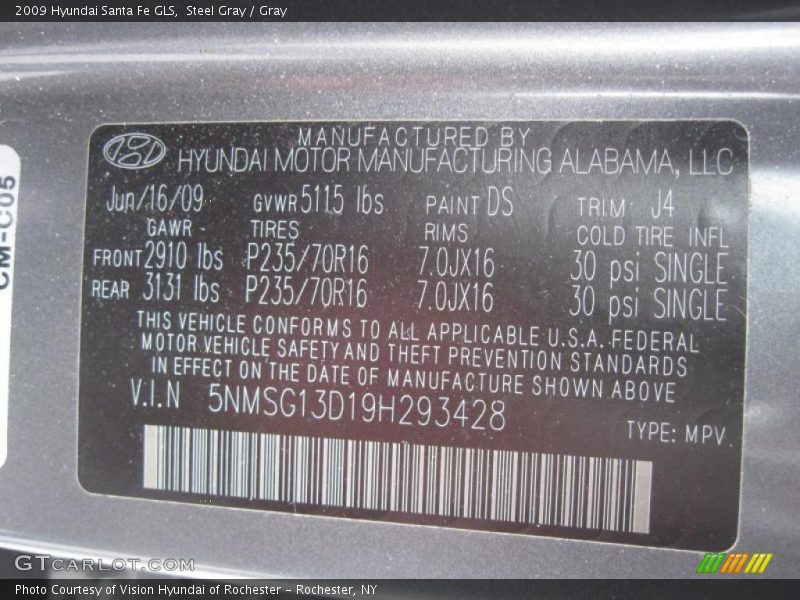 Steel Gray / Gray 2009 Hyundai Santa Fe GLS