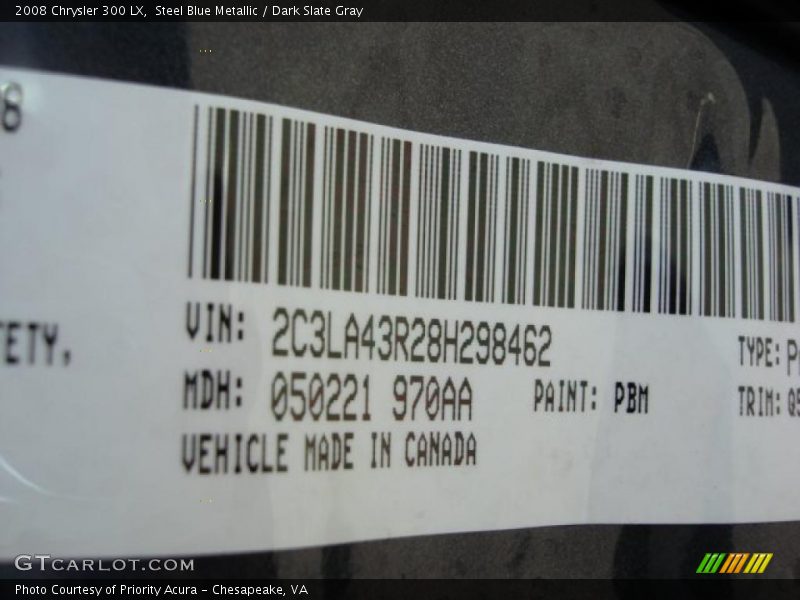 Steel Blue Metallic / Dark Slate Gray 2008 Chrysler 300 LX