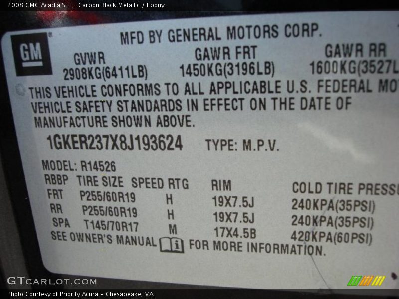 Carbon Black Metallic / Ebony 2008 GMC Acadia SLT