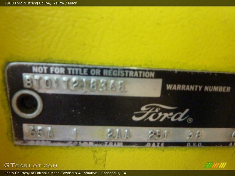 Info Tag of 1968 Mustang Coupe