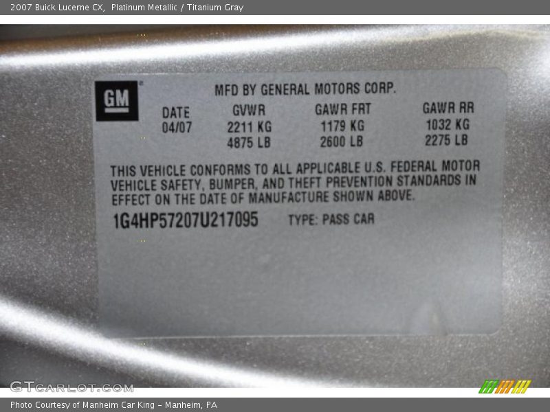 Platinum Metallic / Titanium Gray 2007 Buick Lucerne CX