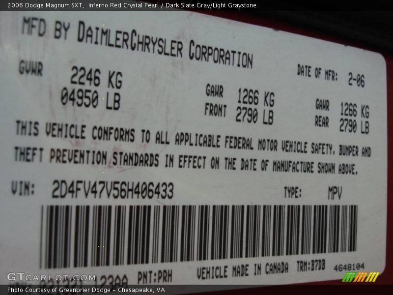 Inferno Red Crystal Pearl / Dark Slate Gray/Light Graystone 2006 Dodge Magnum SXT