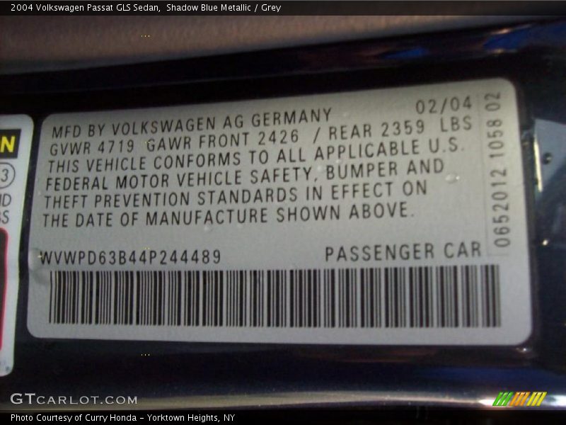 Shadow Blue Metallic / Grey 2004 Volkswagen Passat GLS Sedan