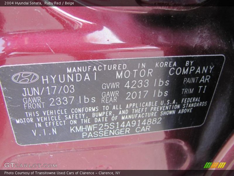 Ruby Red / Beige 2004 Hyundai Sonata