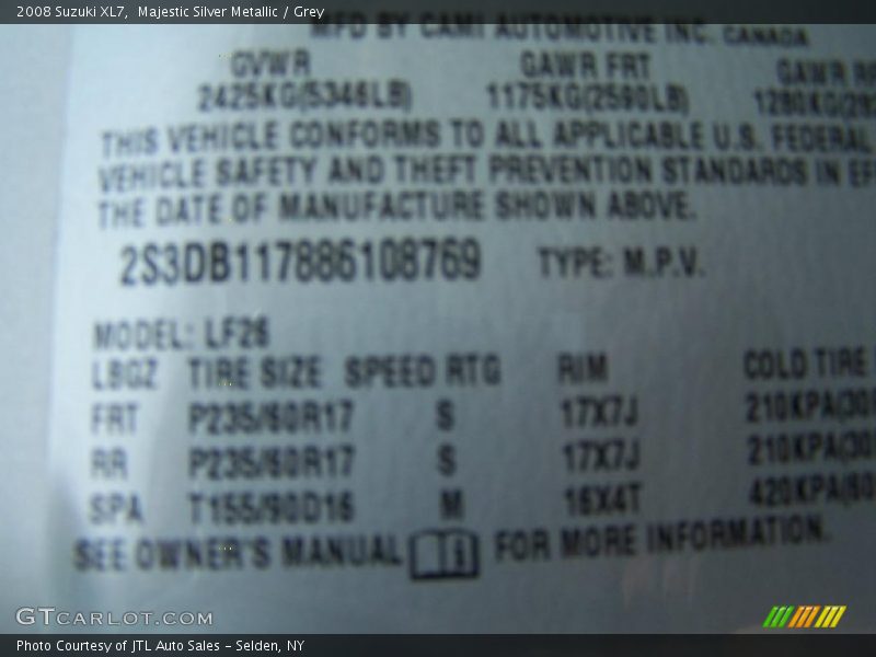 Info Tag of 2008 XL7 