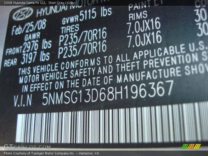 Steel Gray / Gray 2008 Hyundai Santa Fe GLS