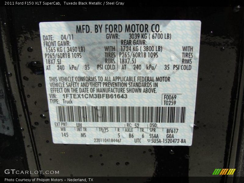 Tuxedo Black Metallic / Steel Gray 2011 Ford F150 XLT SuperCab