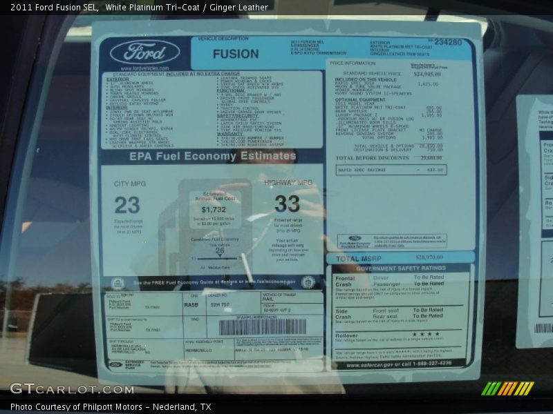  2011 Fusion SEL Window Sticker
