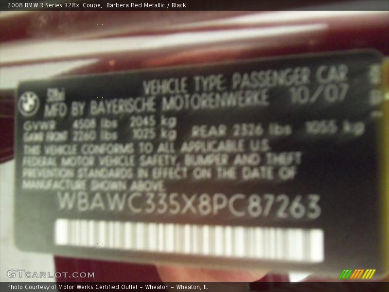 Barbera Red Metallic / Black 2008 BMW 3 Series 328xi Coupe