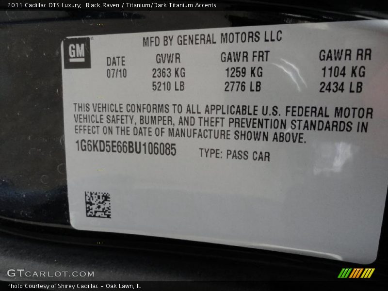 Black Raven / Titanium/Dark Titanium Accents 2011 Cadillac DTS Luxury