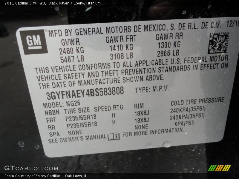 Black Raven / Ebony/Titanium 2011 Cadillac SRX FWD