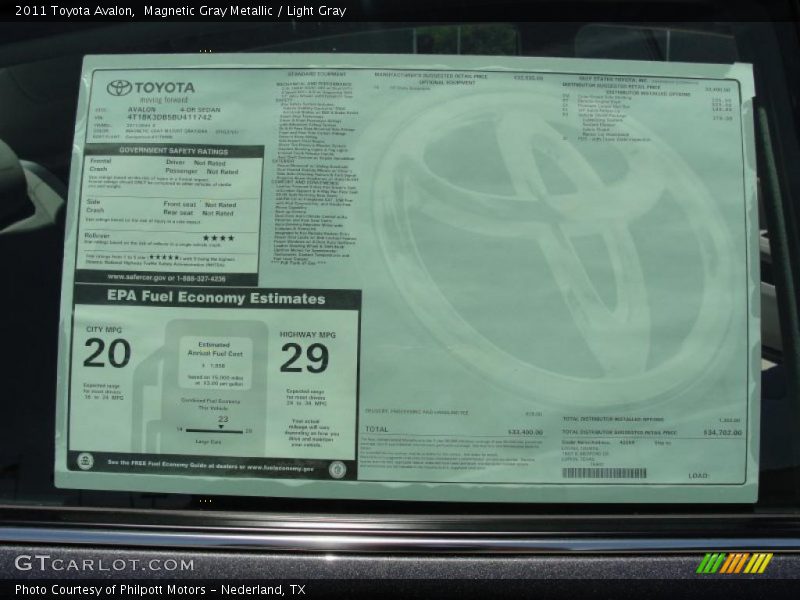 Magnetic Gray Metallic / Light Gray 2011 Toyota Avalon