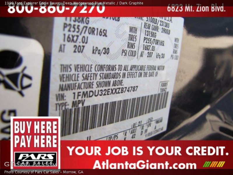 Deep Wedgewood Blue Metallic / Dark Graphite 1999 Ford Explorer Eddie Bauer