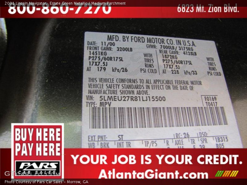 Estate Green Metallic / Medium Parchment 2001 Lincoln Navigator