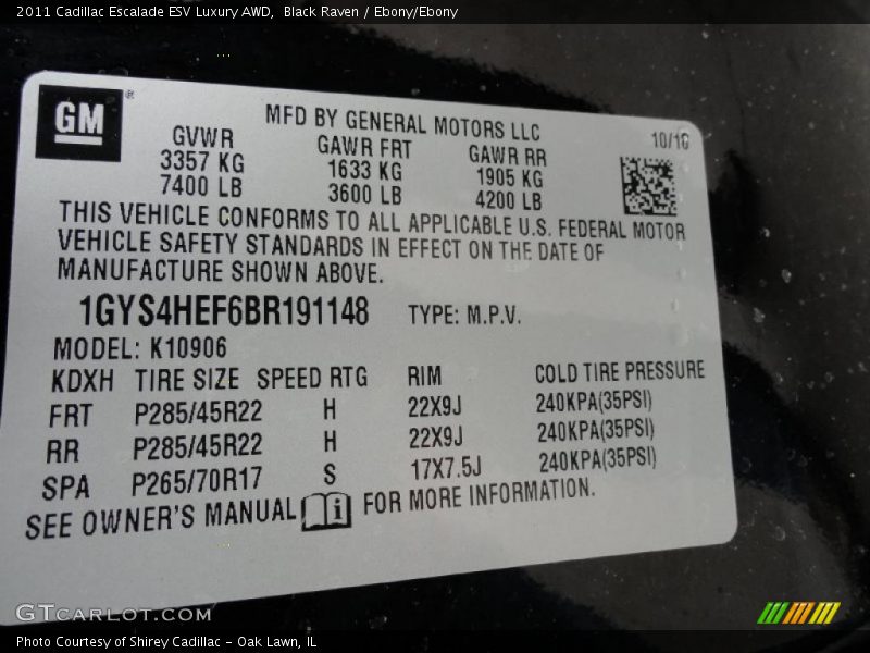 Black Raven / Ebony/Ebony 2011 Cadillac Escalade ESV Luxury AWD