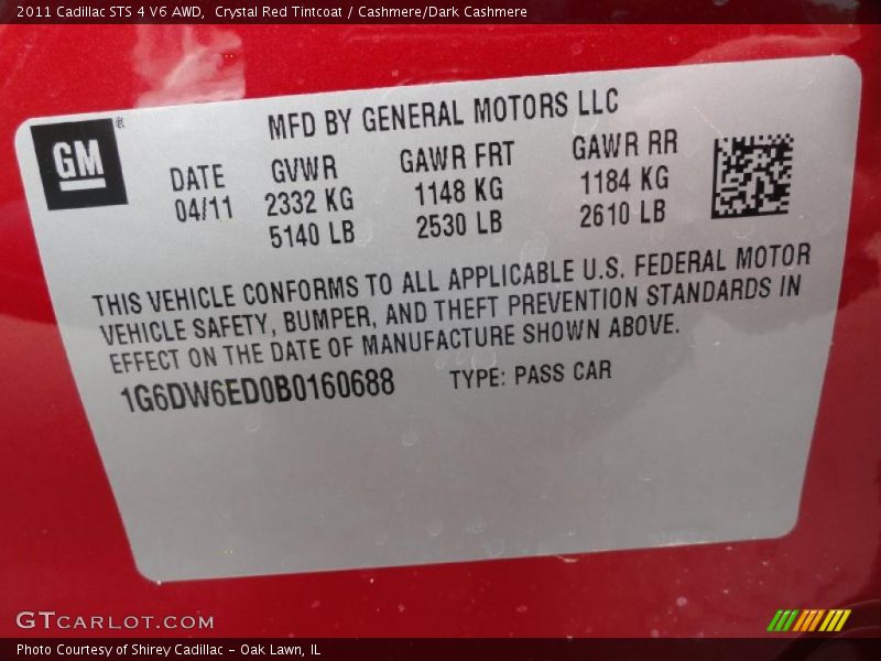 Crystal Red Tintcoat / Cashmere/Dark Cashmere 2011 Cadillac STS 4 V6 AWD