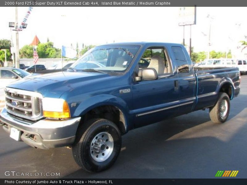 Island Blue Metallic / Medium Graphite 2000 Ford F250 Super Duty XLT Extended Cab 4x4