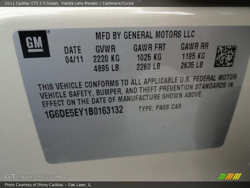 Vanilla Latte Metallic / Cashmere/Cocoa 2011 Cadillac CTS 3.0 Sedan