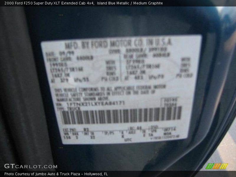 Island Blue Metallic / Medium Graphite 2000 Ford F250 Super Duty XLT Extended Cab 4x4