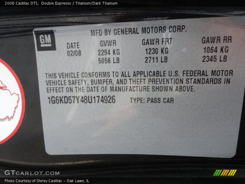 Double Espresso / Titanium/Dark Titanium 2008 Cadillac DTS