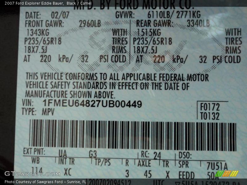 Black / Camel 2007 Ford Explorer Eddie Bauer