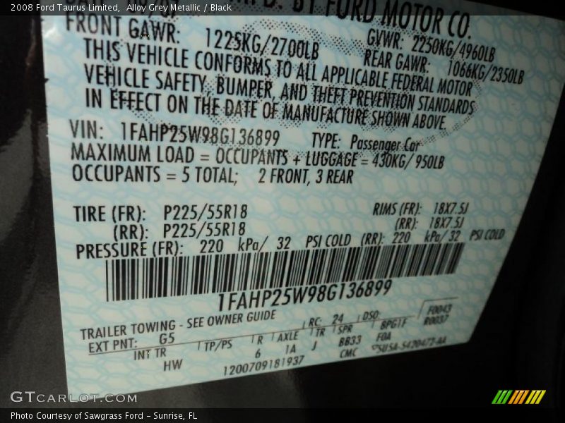 Alloy Grey Metallic / Black 2008 Ford Taurus Limited