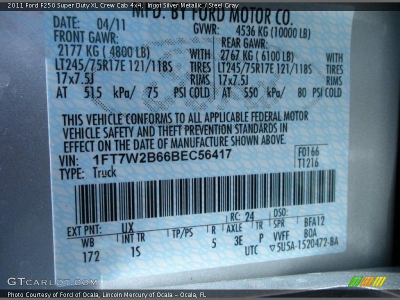 Ingot Silver Metallic / Steel Gray 2011 Ford F250 Super Duty XL Crew Cab 4x4