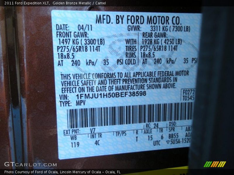 Golden Bronze Metallic / Camel 2011 Ford Expedition XLT