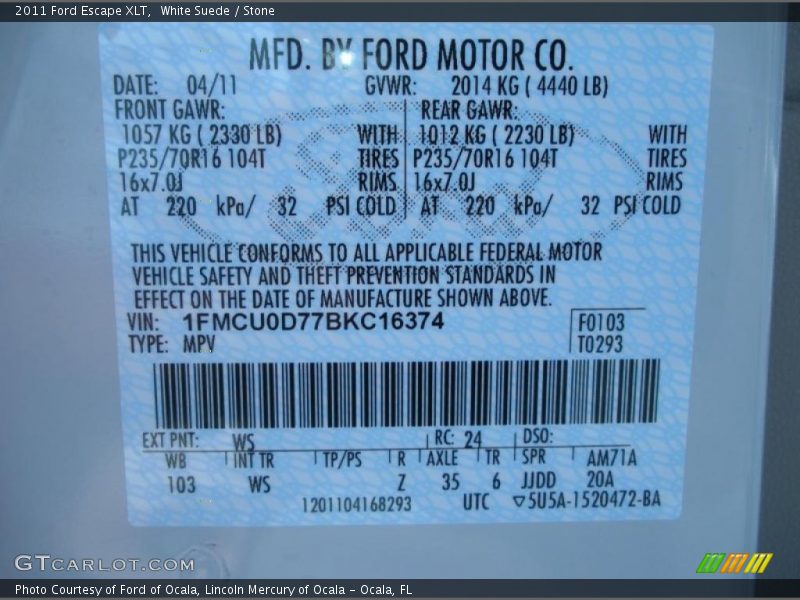 White Suede / Stone 2011 Ford Escape XLT