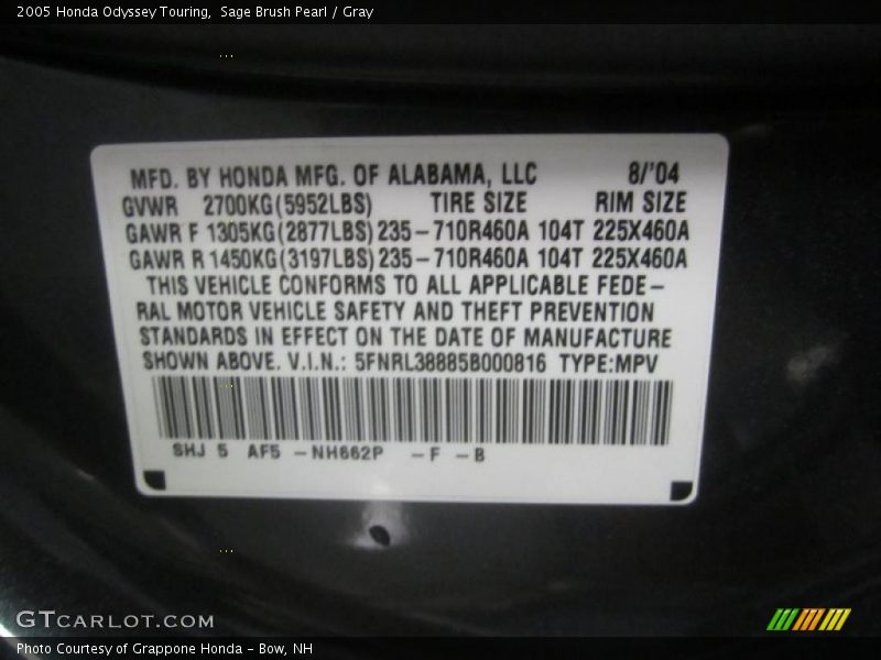 Sage Brush Pearl / Gray 2005 Honda Odyssey Touring