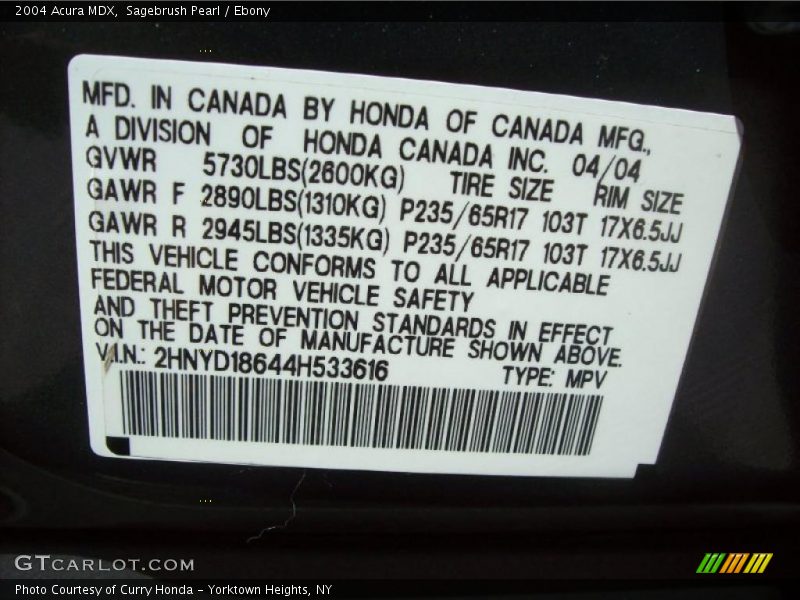 Sagebrush Pearl / Ebony 2004 Acura MDX