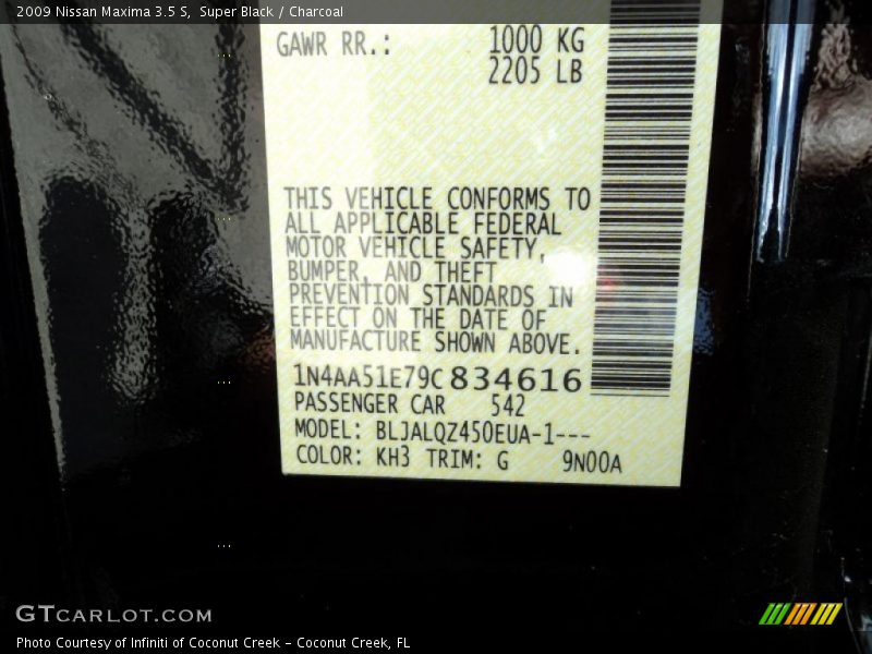 Super Black / Charcoal 2009 Nissan Maxima 3.5 S