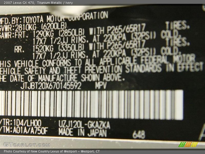 Titanium Metallic / Ivory 2007 Lexus GX 470