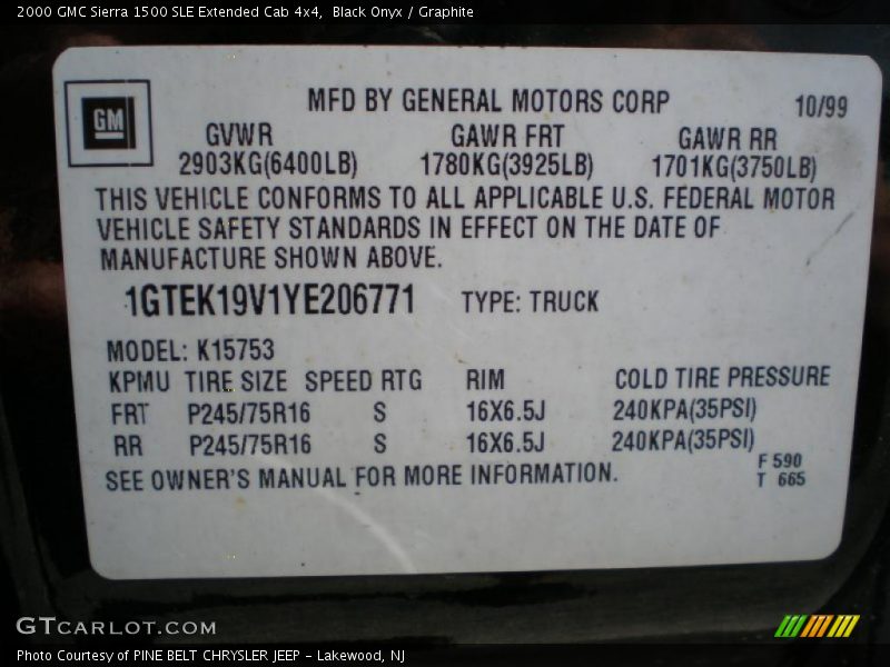 Black Onyx / Graphite 2000 GMC Sierra 1500 SLE Extended Cab 4x4