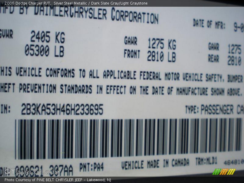 Silver Steel Metallic / Dark Slate Gray/Light Graystone 2006 Dodge Charger R/T