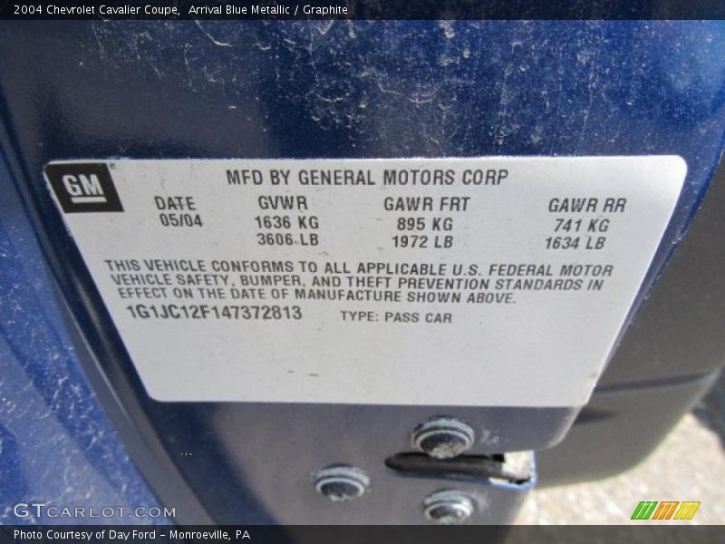 Arrival Blue Metallic / Graphite 2004 Chevrolet Cavalier Coupe