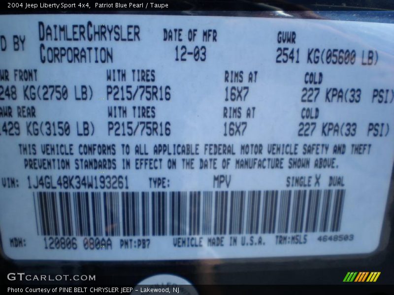 Patriot Blue Pearl / Taupe 2004 Jeep Liberty Sport 4x4