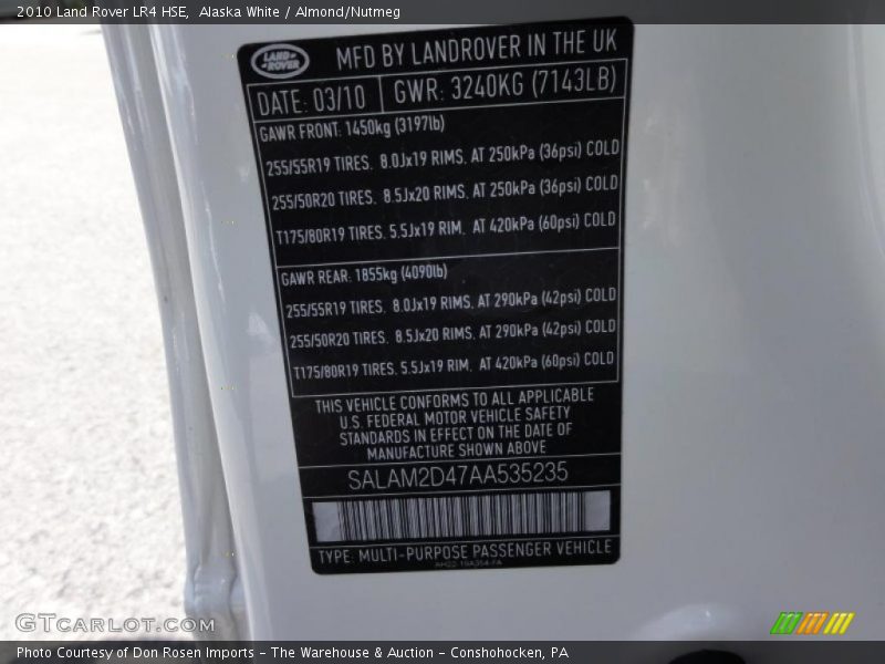 Alaska White / Almond/Nutmeg 2010 Land Rover LR4 HSE