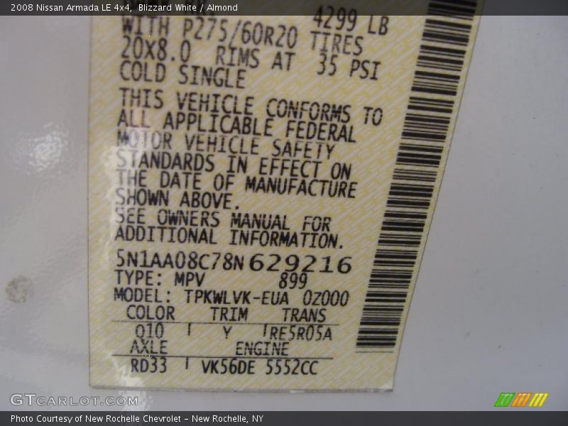 Blizzard White / Almond 2008 Nissan Armada LE 4x4