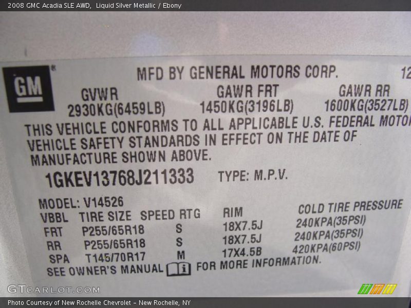 Liquid Silver Metallic / Ebony 2008 GMC Acadia SLE AWD
